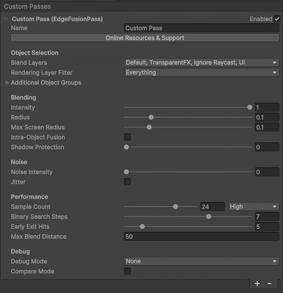 Edge Fusion HDRP Inspector settings