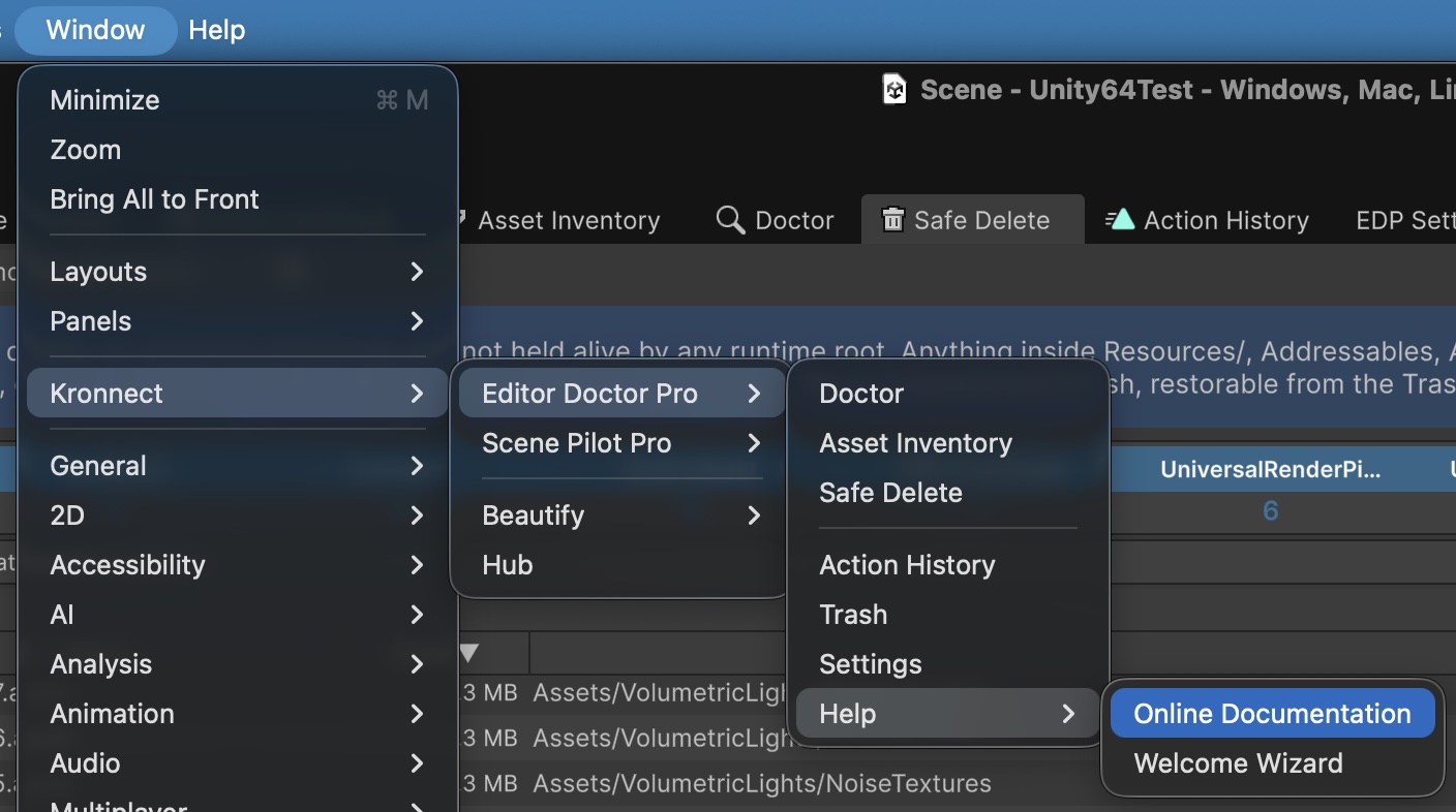 Editor Doctor Pro menu under Window > Kronnect