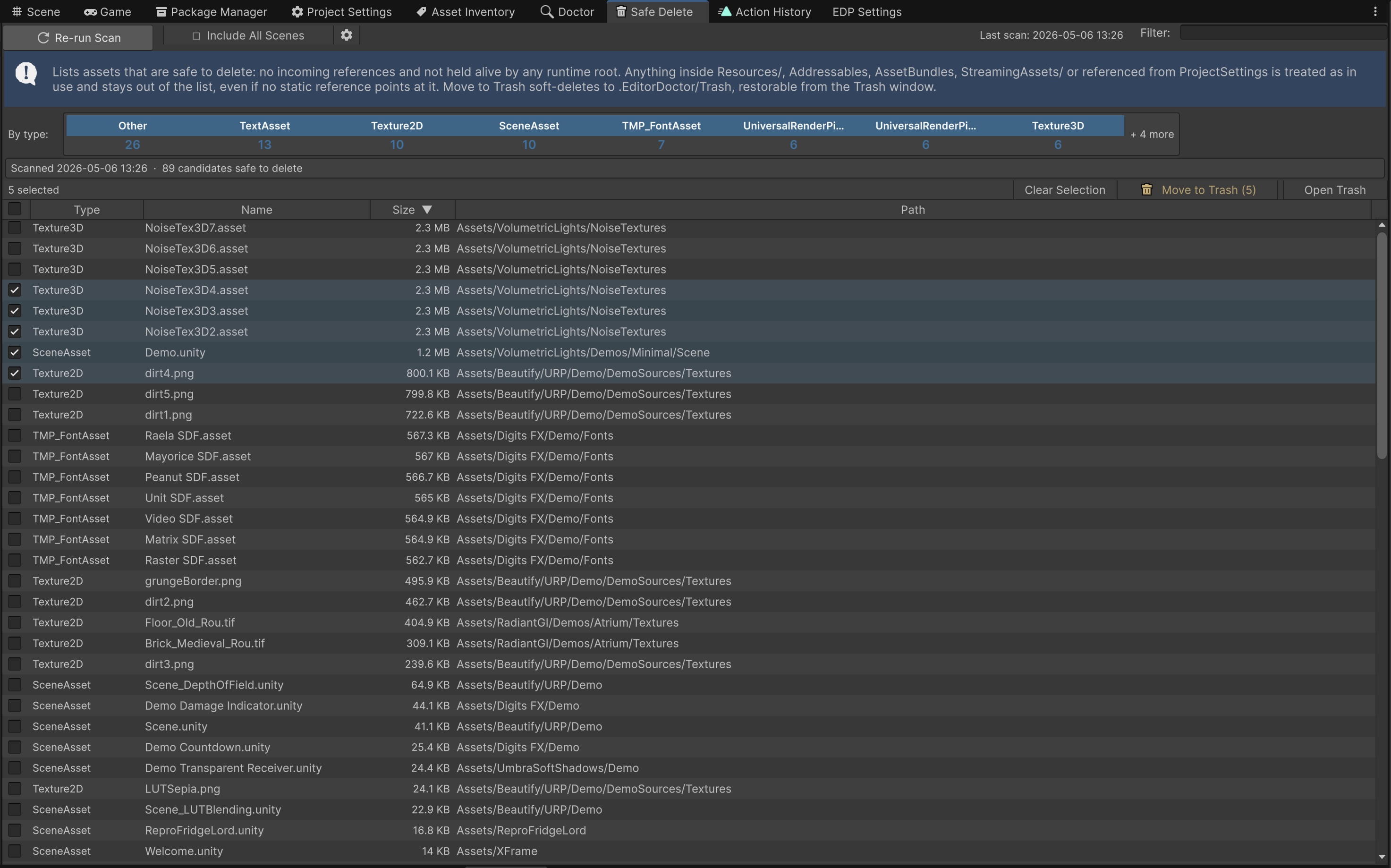 Safe Delete window with candidates listed