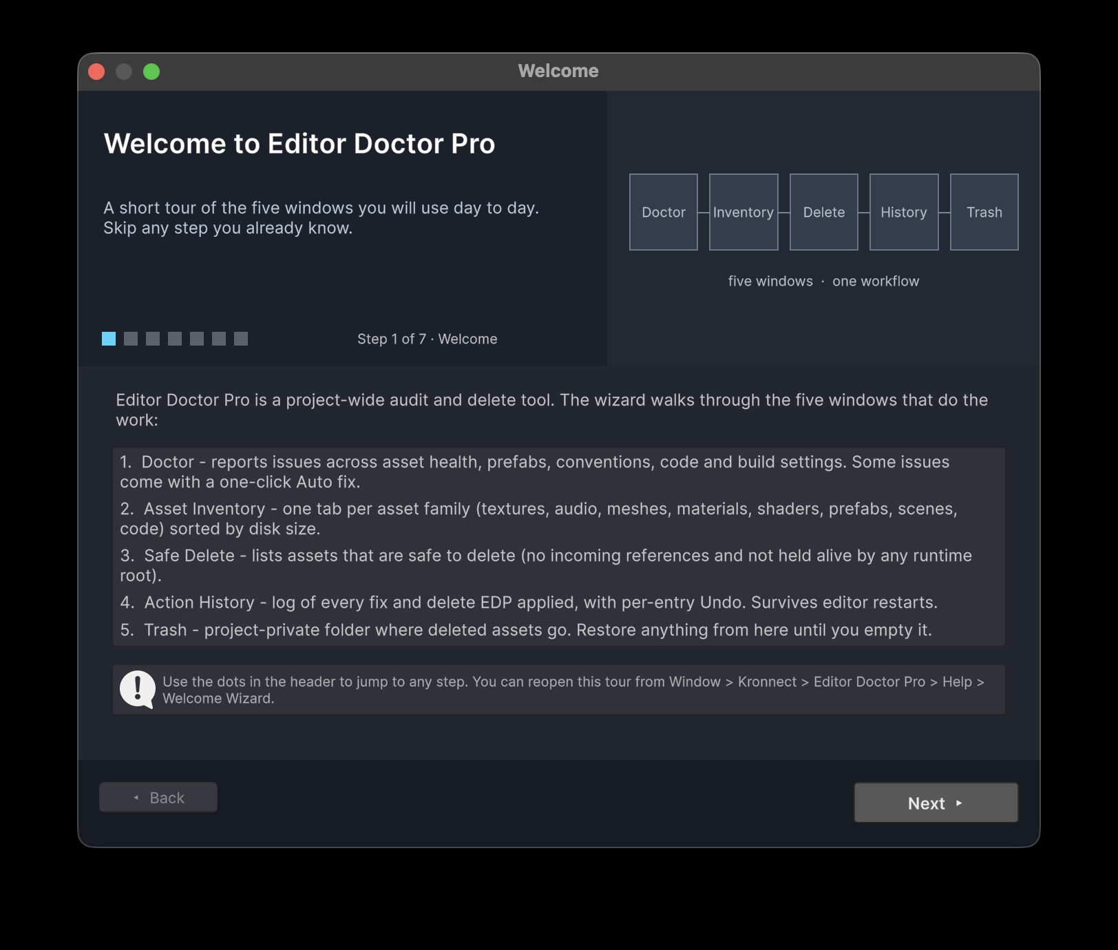 Editor Doctor Pro welcome wizard on first import