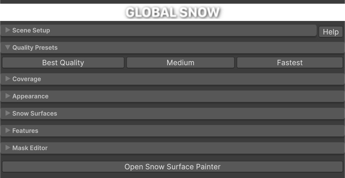 Quality Presets section in the Global Snow inspector