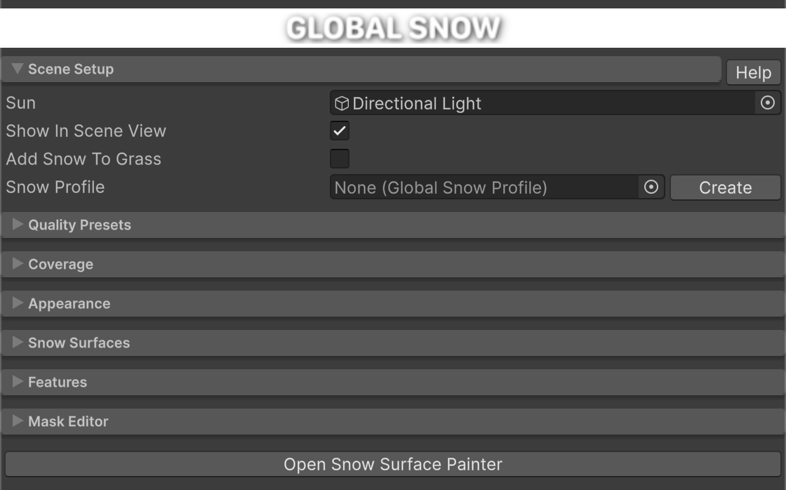 Scene Setup section in the Global Snow inspector