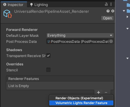 Adding the Volumetric Lights Render Feature