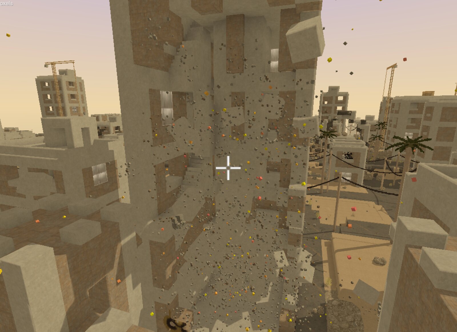 Structural collapse physics bringing down a voxel structure