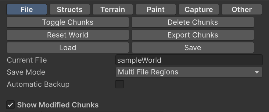World Editor File tab