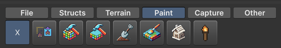 World Editor Paint tab with the Torch tool at the end of the tool bar