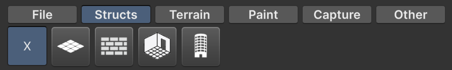 World Editor Structs tab with the Floor, Wall, Room and Tower tools