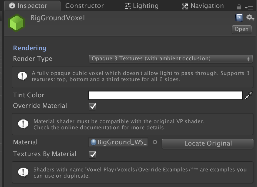 Voxel play overriding materials 1
