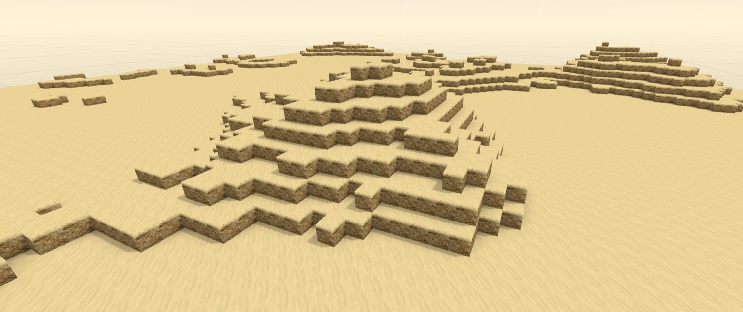 Textured desert in Play mode: sandy surface with dirt-sided dunes