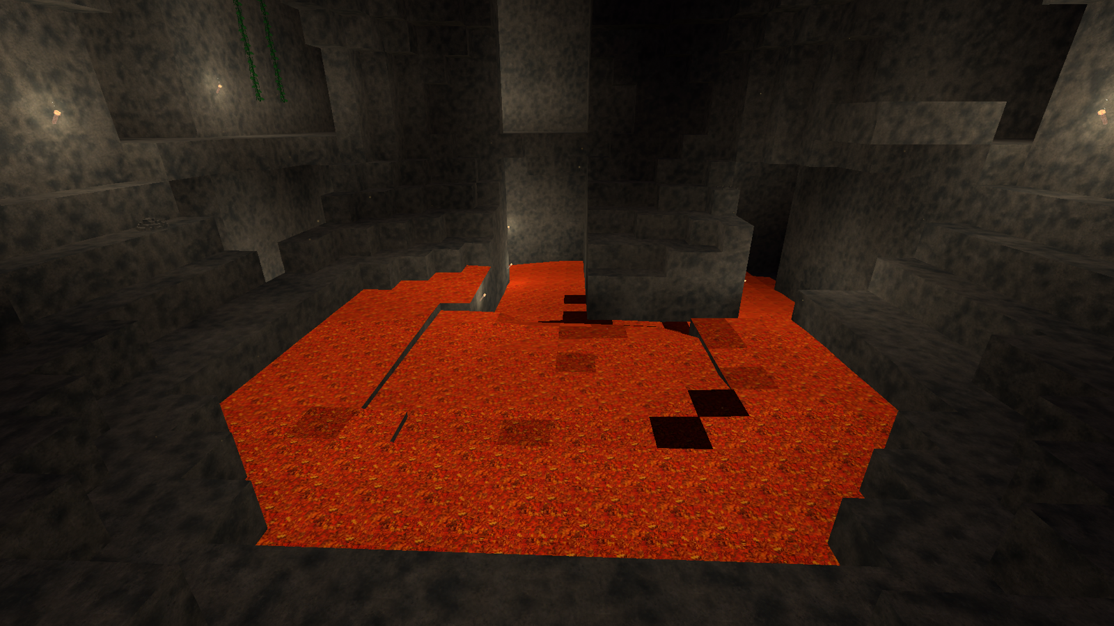 The self-lit lava pool in the deepest cavern