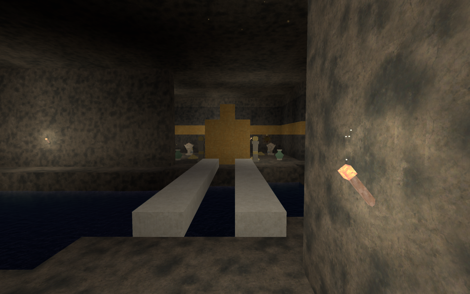 Pyramid underground: the river grotto, stone bridge and golden vault door